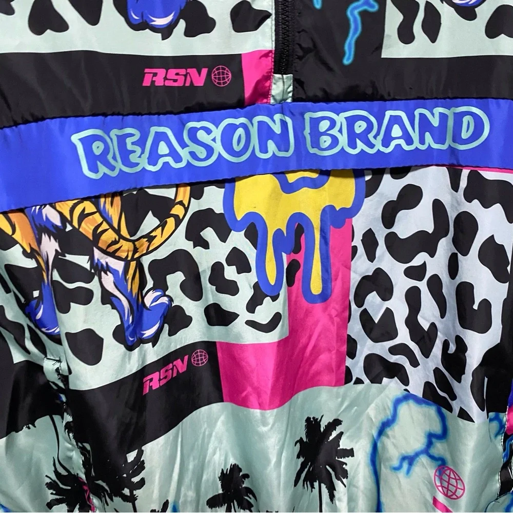 Reason Brand AOP AllOver Print Half-Zip Pullover Hooded Jacket Smiley Tiger RSN - Picture 7 of 14